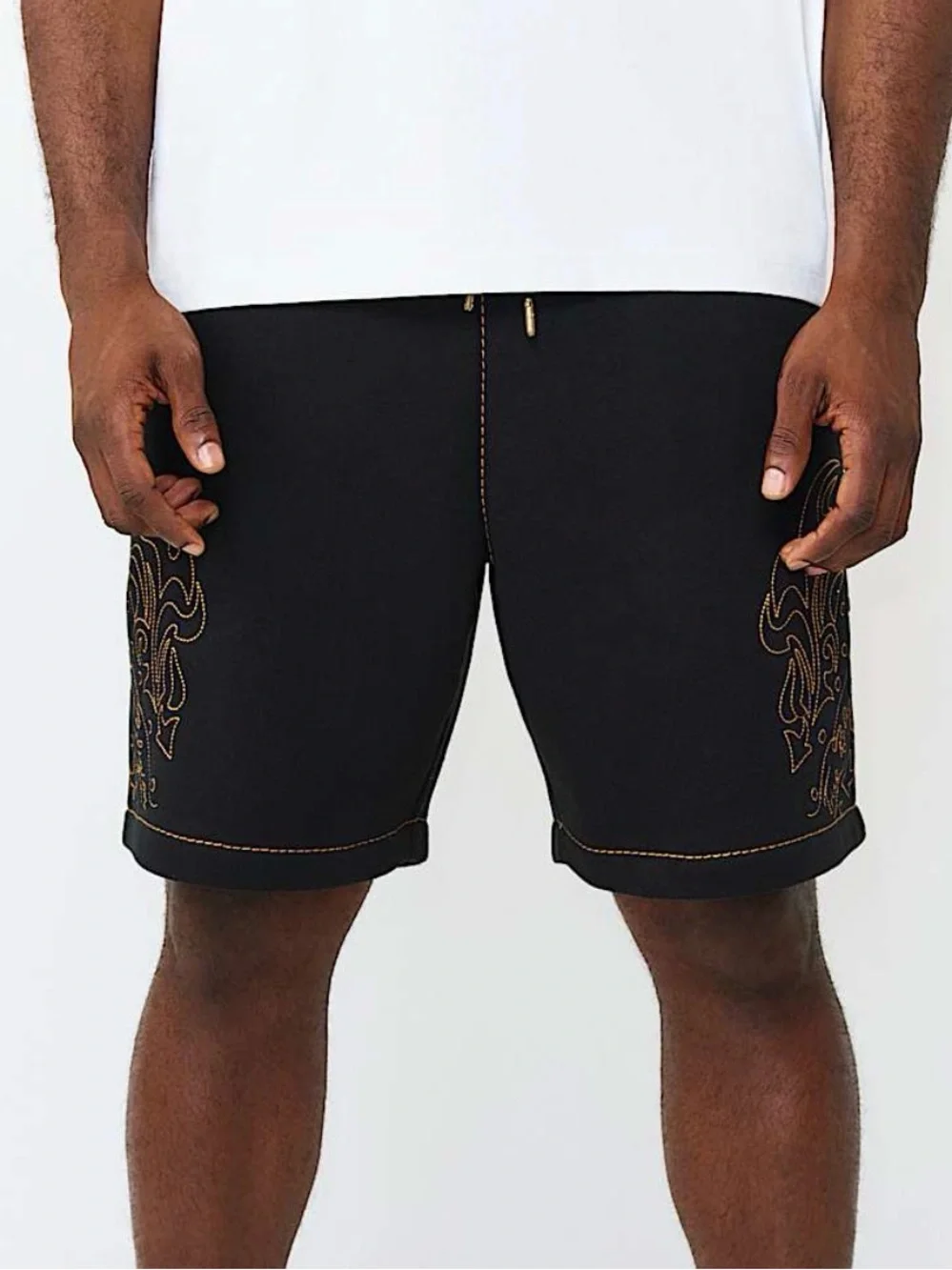New Authentic Men's True Religion Short Pants Black Gold Stitch Large Summer